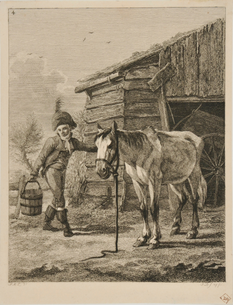 Man Carrying Water to Horses