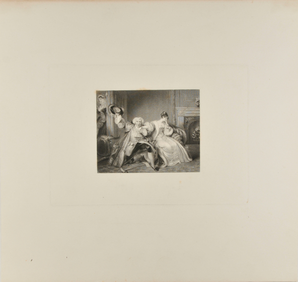 AN AGED LOVER ON HIS KNEES BEFORE A YOUNG GIRL