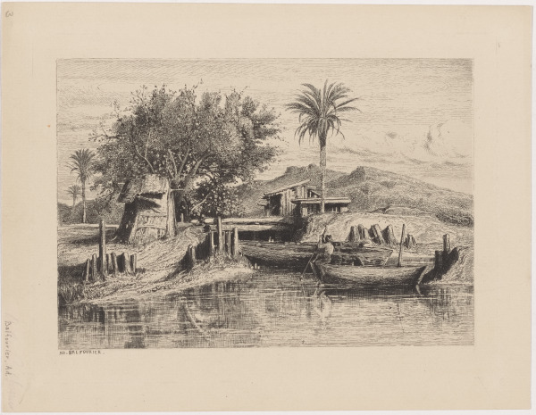 ORIENTAL LANDSCAPE, WITH MAN IN BOAT