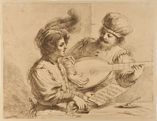 Young Man Singing, Accompanied on Guitar By Older Man