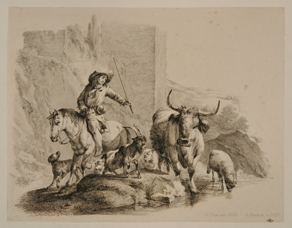 A HERDSMAN ON HORSEBACK AND CATTLE
