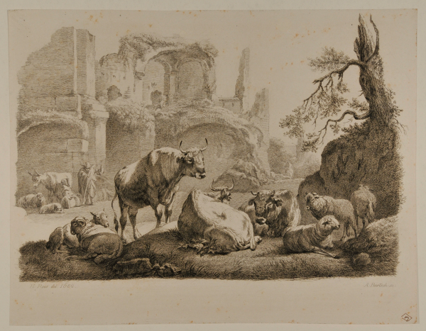 LANDSCAPE WITH CATTLE AND RUINS