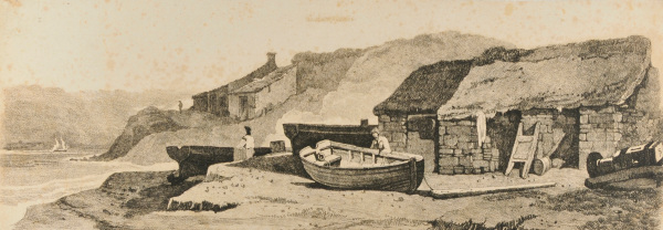 COASTAL SCENE WITH FISHERMEN'S HUTS