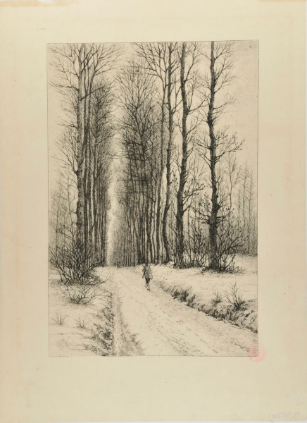 HUNTERS WALKING ALONG PATH IN THE WOODS