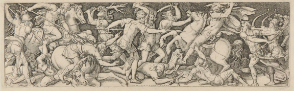 COMBAT BETWEEN MEN ON HORSEBACK AND SOLDIERS ON FOOT