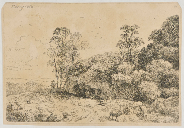 THE SLEEPING SHEPHERD WITH A HERD OF SHEEP