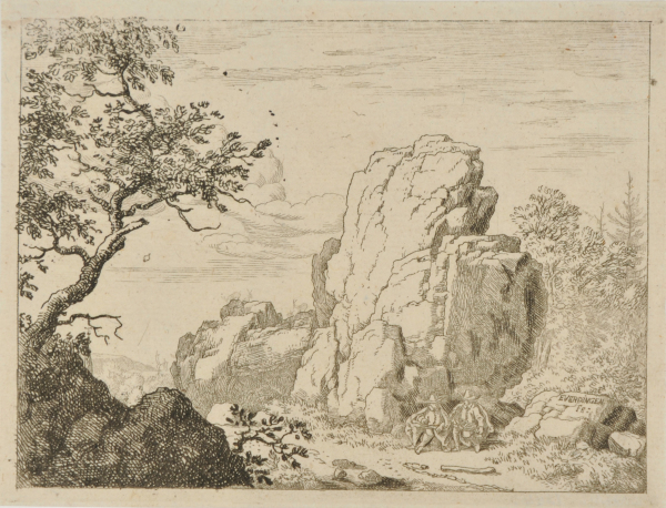Two Gentlemen by a Large Rock