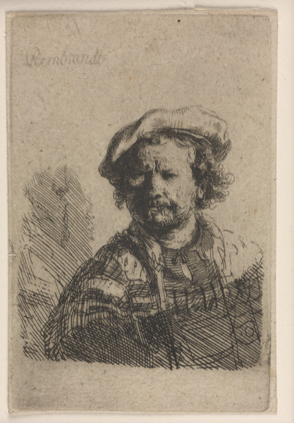 SELF-PORTRAIT IN A FLAT CAP AND EMBROIDERED DRESS