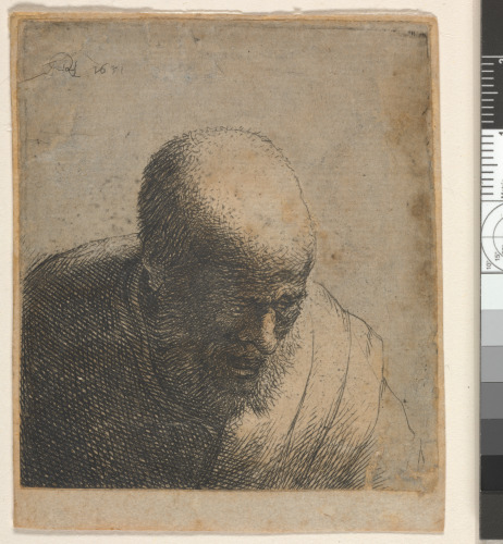 BALD MAN WITH OPEN MOUTH, LOOKING DOWN: BUST
