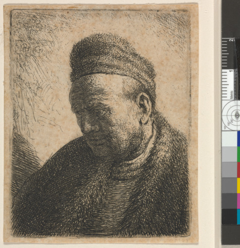 BEARDLESS MAN IN A FUR CLOAK AND CAP: BUST