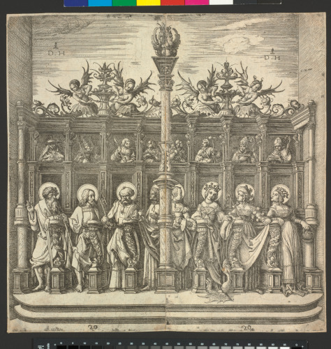 LARGE CHOIR STALLS WITH FOUR MALE SAINTS (LEFT SHEET) AND FOUR FEMALE SAINTS (RIGHT SHEET)