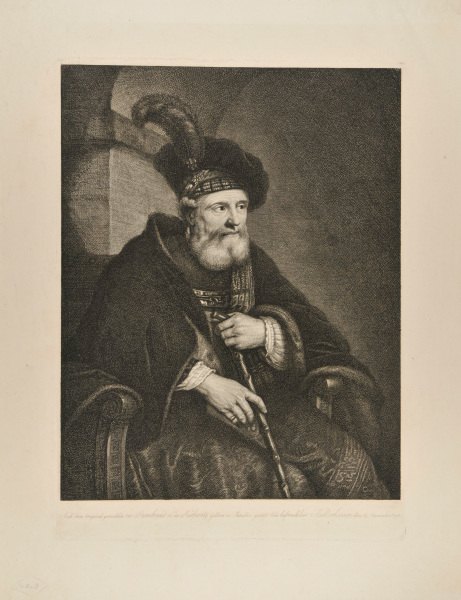 OLD MAN IN FANCIFUL COSTUME HOLDING A STICK