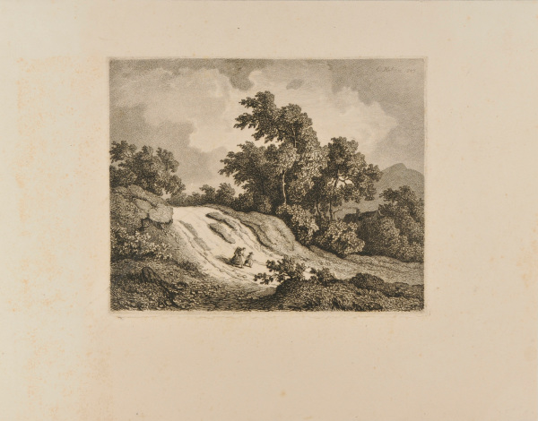 LANDSCAPE WITH WOMAN AND BOY COMING DOWN A HILL