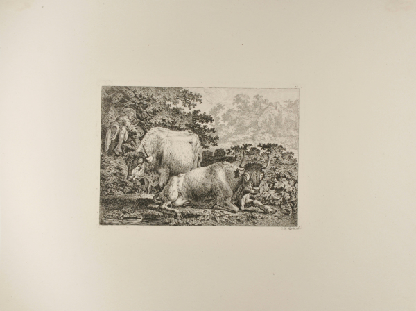 FLUTE-PLAYING SHEPHERD BOY WITH TWO COWS