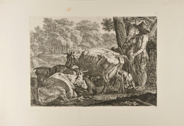 SHEPHERD AND SHEPHERDESS WITH A COW PISSING