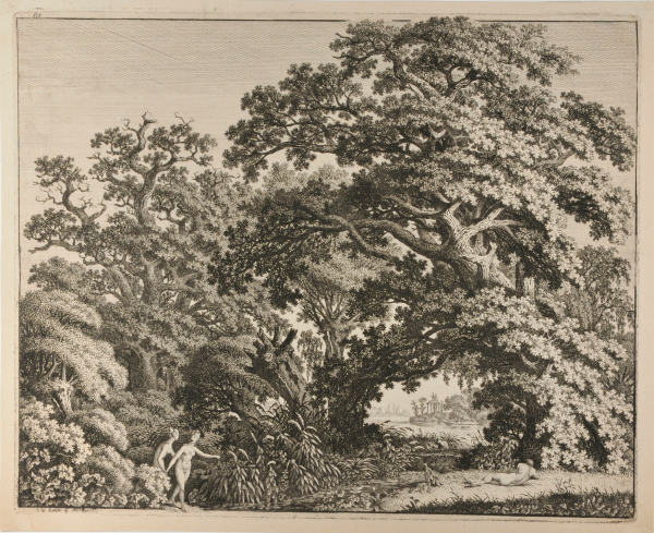 OAK GROVE BY A LAKE, WITH TWO NUDE WOMEN AND A YOUTH