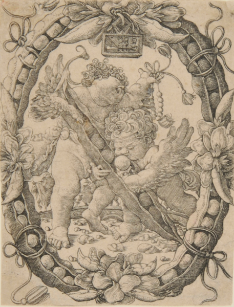TWO PUTTI WITH PEAPODS