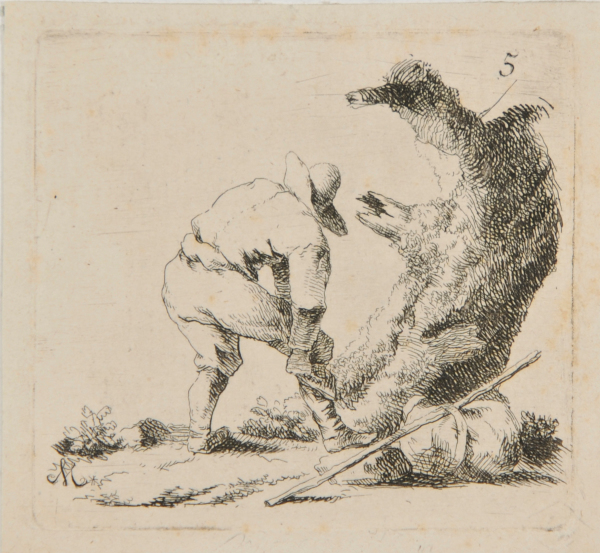 A PEASANT PULLING UP HIS BOOT