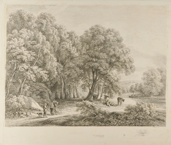 FOREST LANDSCAPE WITH PEASANTS AND CATTLE BY A RIVER