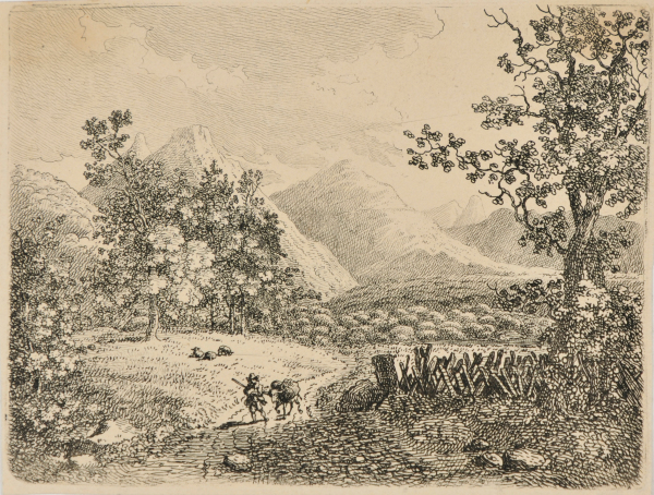 SWISS LANDSCAPE WITH PACK MULE DROVER