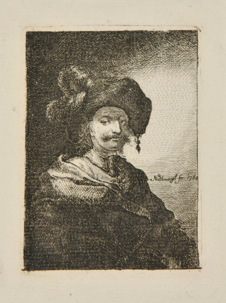 BUST OF A MAN IN A CLOAK WITH FEATHER IN HIS HAT