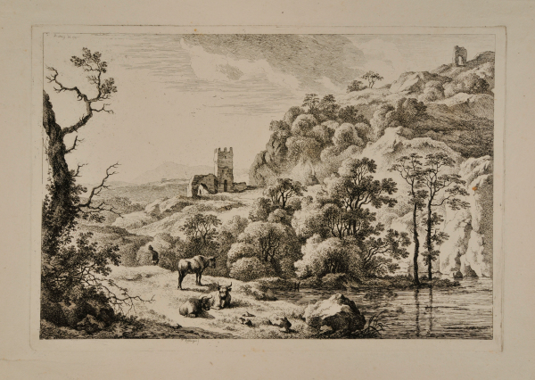 LANDSCAPE WITH CATTLE, AND RUINS OF CASTLE