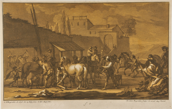 MILITARY HORSES BEING SHOD