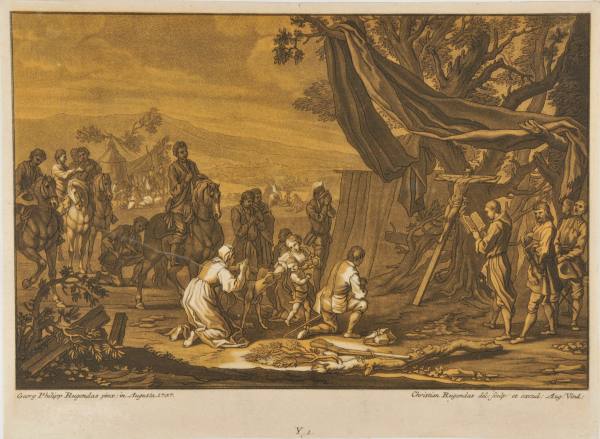 GROUP OF PEOPLE PRAYING BEFORE A CRUCIFIX