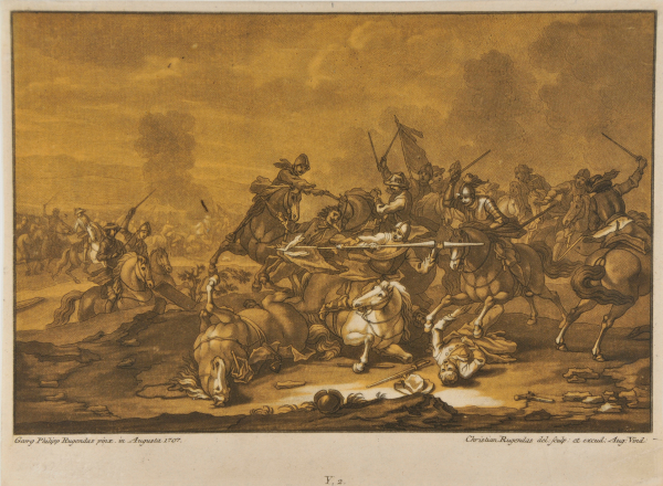 BATTLE SCENE, SOLDIER FIGHTING WITH SPEAR IN FOREGROUND