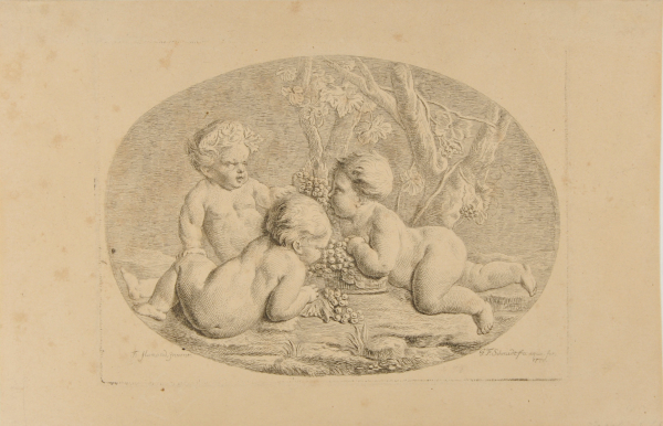 THREE NUDE PUTTI AROUND A BASKET OF GRAPES