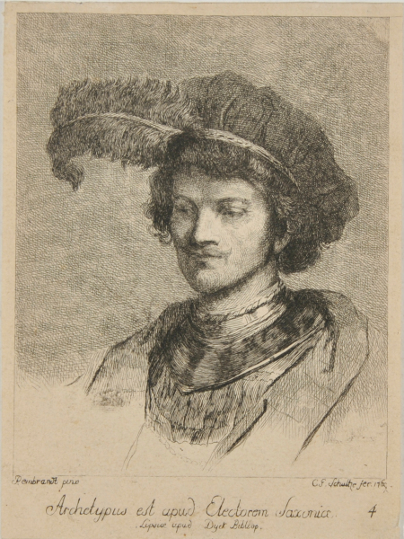 PLATE 4 FROM THE SERIES "TÊTES D'APRÈS REMBRANDT DU CABINET DE S. ALTE ELECTORALE DE SAXE"