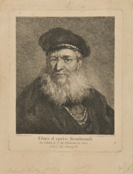 PLATE 1 FROM THE SERIES "TÊTES D'APRÈS REMBRANDT DU CABINET DE S. ALTE ELECTORALE DE SAXE"