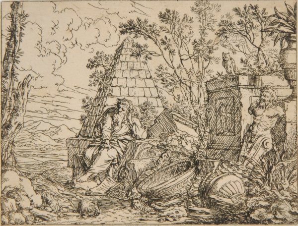 LANDSCAPE WITH MAN SEATED AMONG RUINS