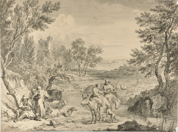 LANDSCAPE WITH FIGURES AND BAGPIPER