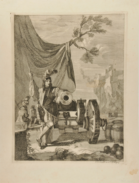 SOLDIER STANDING BY A CANNON