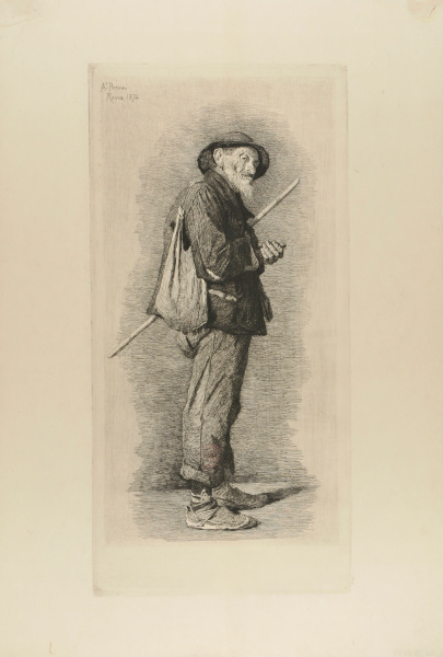 ITALIAN BEGGAR STANDING WITH KNAPSACK ON HIS BACK
