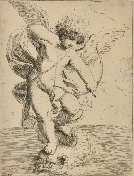 CUPID STANDING ON A DOLPHIN