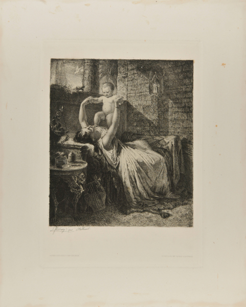 MOTHER ON A BED PLAYING WITH HER CHILD