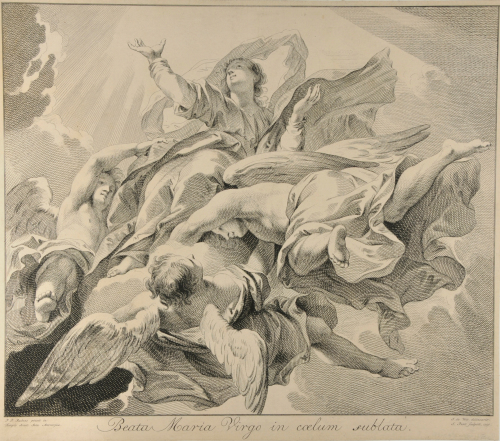THE VIRGIN WITH THREE ANGELS IN THE CLOUDS