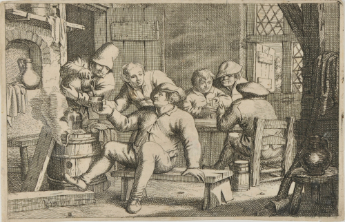 TAVERN SCENE WITH DRINKERS AND CARD PLAYERS