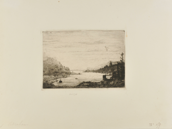 RIVER LANDSCAPE WITH MOUNTAINOUS BANKS