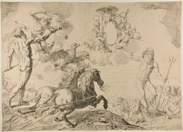 JUPITER, NEPTUNE AND PLUTO DOING HOMAGE TO THE ARMS OF CARDINAL BORGHESE