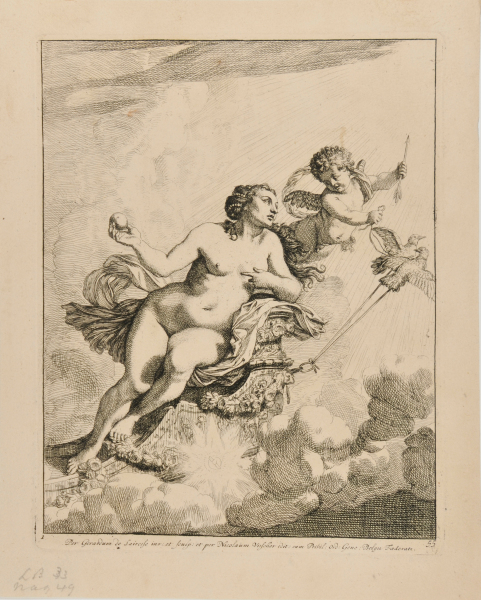 Venus, with Cupid, on a chariot pulled by doves