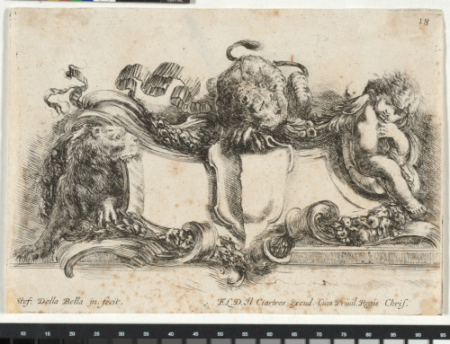 CARTOUCHE WITH TWO LIONS AND PUTTO