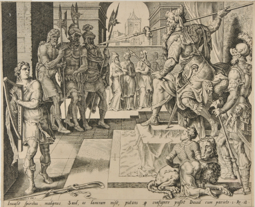 SAUL CASTING A JAVELIN AT DAVID