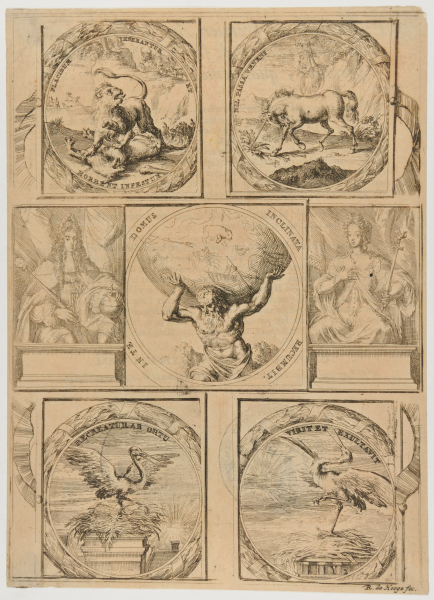 ATLAS CARRYING THE WORLD, SURROUNDED BY SIX OTHER SUBJECTS