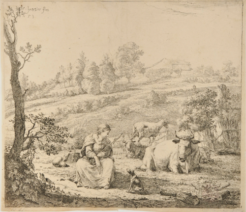 THE SHEPHERDESS WITH HER DOG