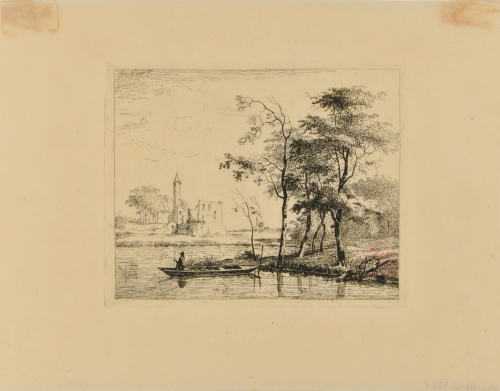 LANDSCAPE WITH MAN IN BOAT FISHING
