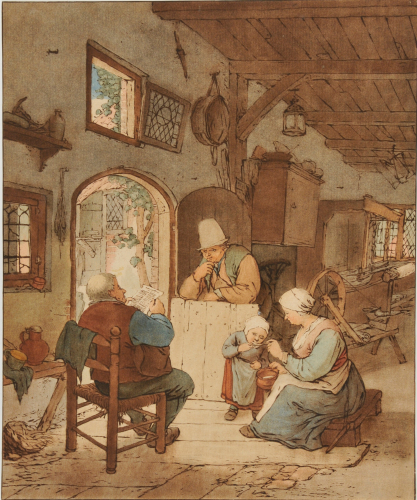 INTERIOR SCENE WITH MAN READING A NEWSPAPER