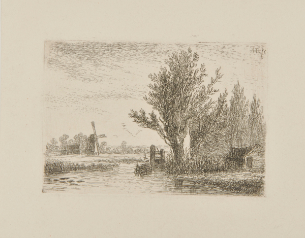 RIVER LANDSCAPE WITH WINDMILL ON LEFT